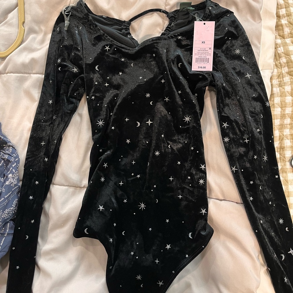 Velvet thong body suit star and moon